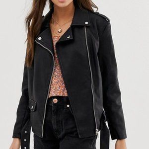 New Look oversized leather look biker jacket